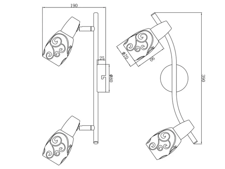 LED Deckenstrahler 2-flammig dimmbar, Silber mit Dekorglas, Breite 39cm
