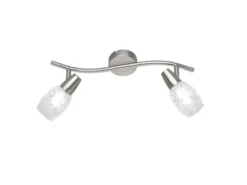LED Deckenstrahler 2-flammig dimmbar, Silber mit Dekorglas, Breite 39cm