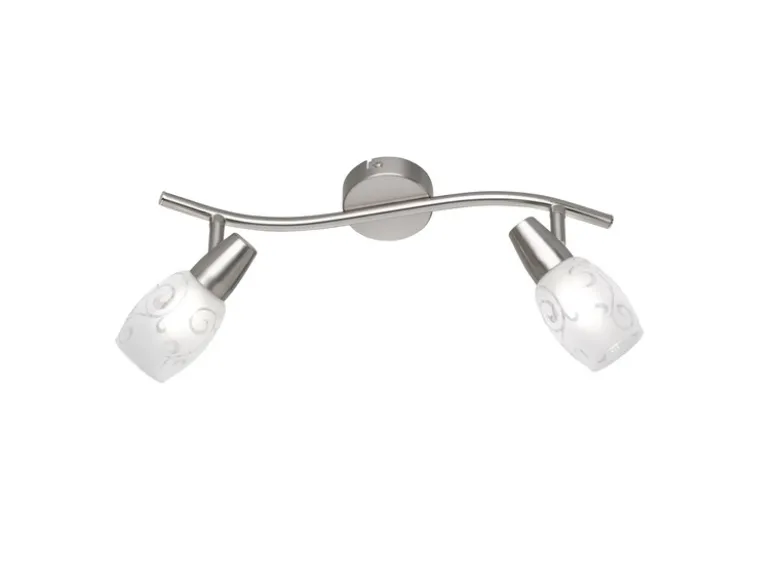 LED Deckenstrahler 2-flammig dimmbar, Silber mit Dekorglas, Breite 39cm