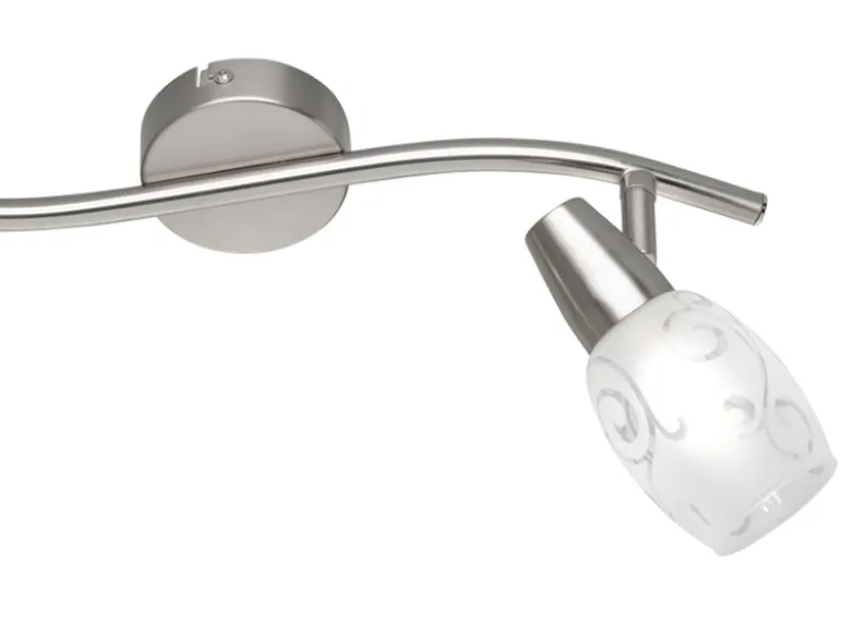 LED Deckenstrahler 2-flammig dimmbar, Silber mit Dekorglas, Breite 39cm