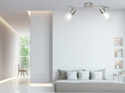 LED Deckenstrahler 2-flammig dimmbar, Silber mit Dekorglas, Breite 39cm