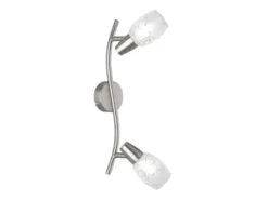 LED Deckenstrahler 2-flammig dimmbar, Silber mit Dekorglas, Breite 39cm