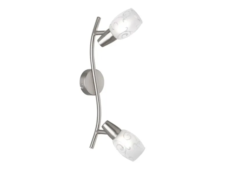 LED Deckenstrahler 2-flammig dimmbar, Silber mit Dekorglas, Breite 39cm