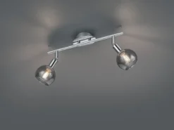 LED Deckenstrahler 2-flammig dimmbar, Chrom mit Rauchglas, Breite 40cm
