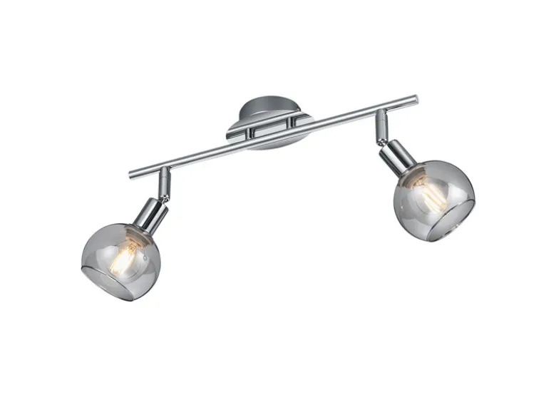 LED Deckenstrahler 2-flammig dimmbar, Chrom mit Rauchglas, Breite 40cm