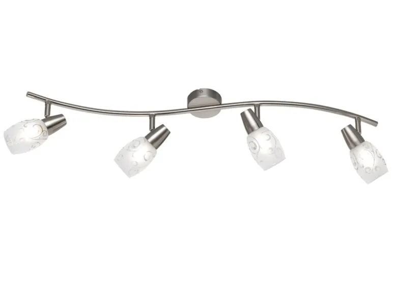LED Deckenstrahler 4-flammig dimmbar, Silber mit Dekorglas, Breite 79cm