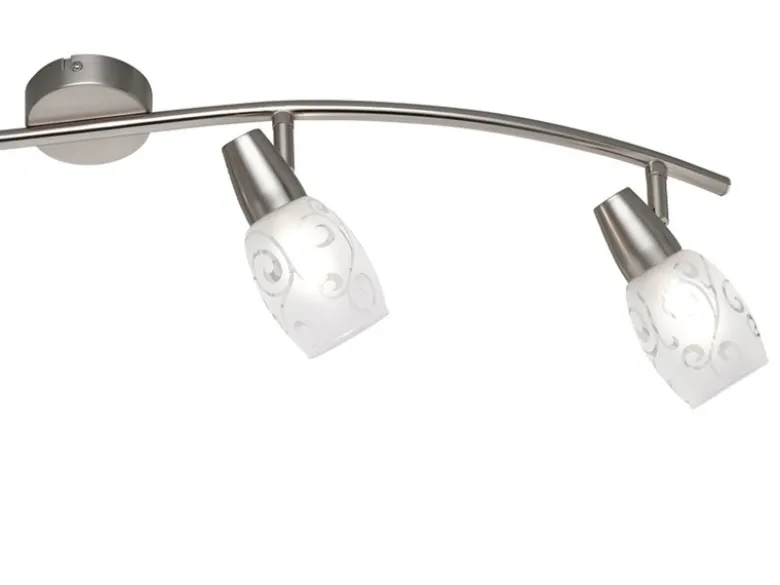 LED Deckenstrahler 4-flammig dimmbar, Silber mit Dekorglas, Breite 79cm