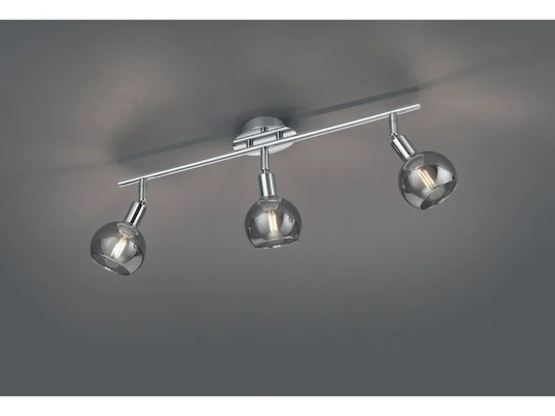 LED Deckenstrahler 3-flammig dimmbar, Chrom mit Rauchglas, Breite 58cm