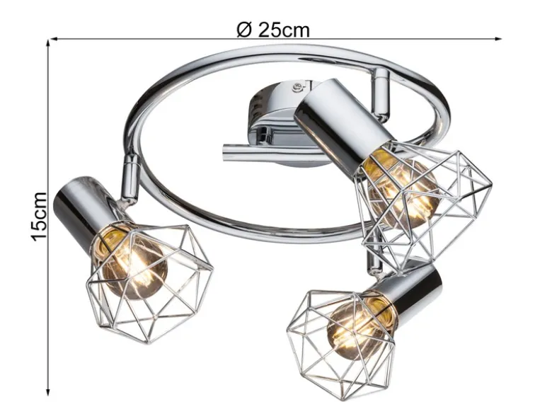 LED Deckenstrahler 3-flammig, Gitter Silber Chrom Industrial, Ø 25cm