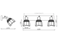 LED Deckenstrahler 3-flammig, Gitter Lampenschirme & Rattan, Breite 62cm