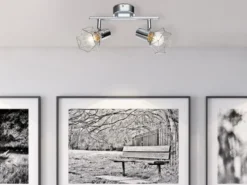 LED Deckenstrahler 2-flammig, Gitter Silber Chrom Industrial, Breite 25,5cm