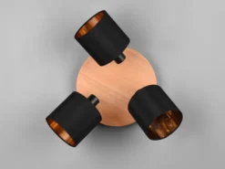 LED Deckenstrahler 3-flammig Holz & Stoffschirme Schwarz Gold, Ø 25cm