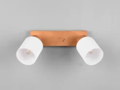 LED Deckenstrahler 2 flammig Korpus Holz & Glasschirme Weiß, Breite 30cm
