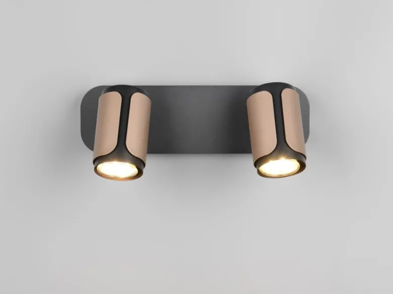LED Deckenstrahler 2-flammig Metall Schwarz / Coffee, Breite 30cm