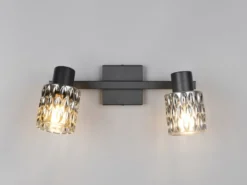 LED Deckenstrahler 2-flammig mit Rauchglas Lampenschirmen, Breite 37cm