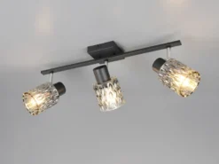 LED Deckenstrahler 3-flammig mit Rauchglas Lampenschirmen, Breite 55cm