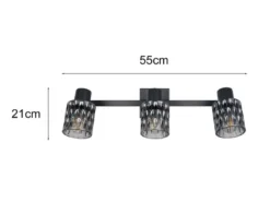 LED Deckenstrahler 3-flammig mit Rauchglas Lampenschirmen, Breite 55cm