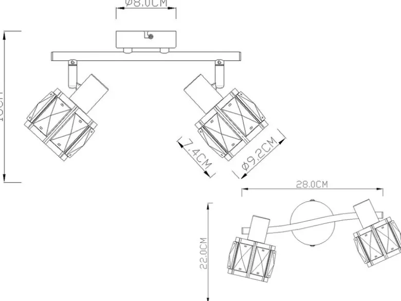 LED Deckenstrahler 2-flammig mit Glaskristallen Silber matt, Breite 28cm