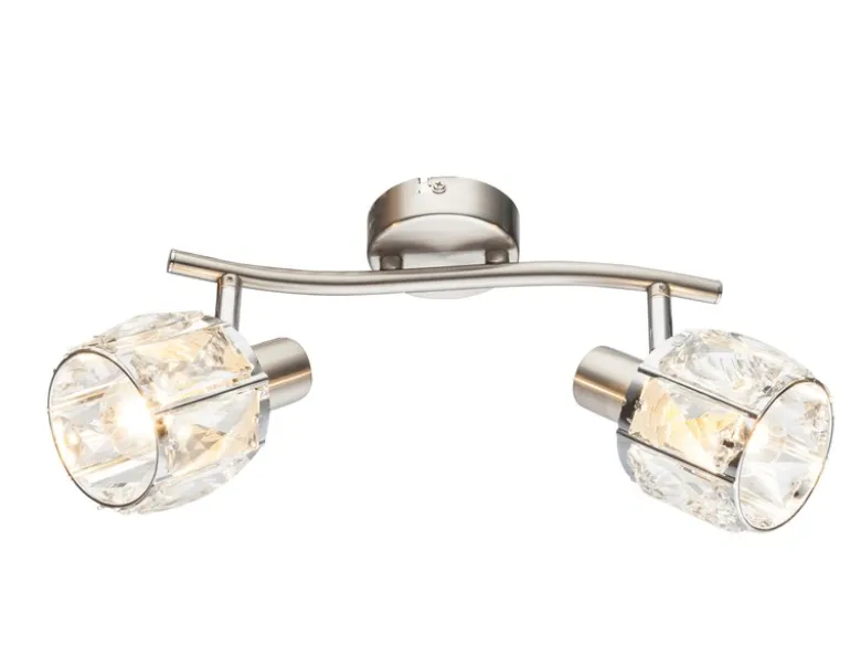 LED Deckenstrahler 2-flammig mit Glaskristallen Silber matt, Breite 28cm