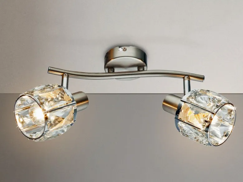 LED Deckenstrahler 2-flammig mit Glaskristallen Silber matt, Breite 28cm