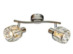 LED Deckenstrahler 2-flammig mit Glaskristallen Silber matt, Breite 28cm