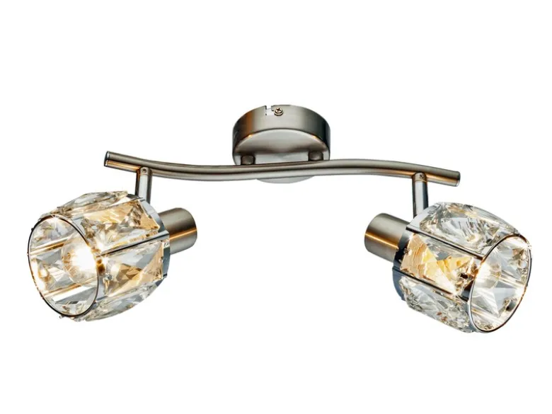 LED Deckenstrahler 2-flammig mit Glaskristallen Silber matt, Breite 28cm