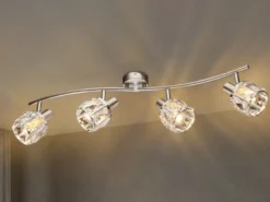 LED Deckenstrahler 4-flammig mit Glaskristallen Silber matt, Breite 70cm