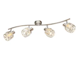 LED Deckenstrahler 4-flammig mit Glaskristallen Silber matt, Breite 70cm