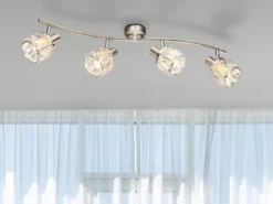 LED Deckenstrahler 4-flammig mit Glaskristallen Silber matt, Breite 70cm