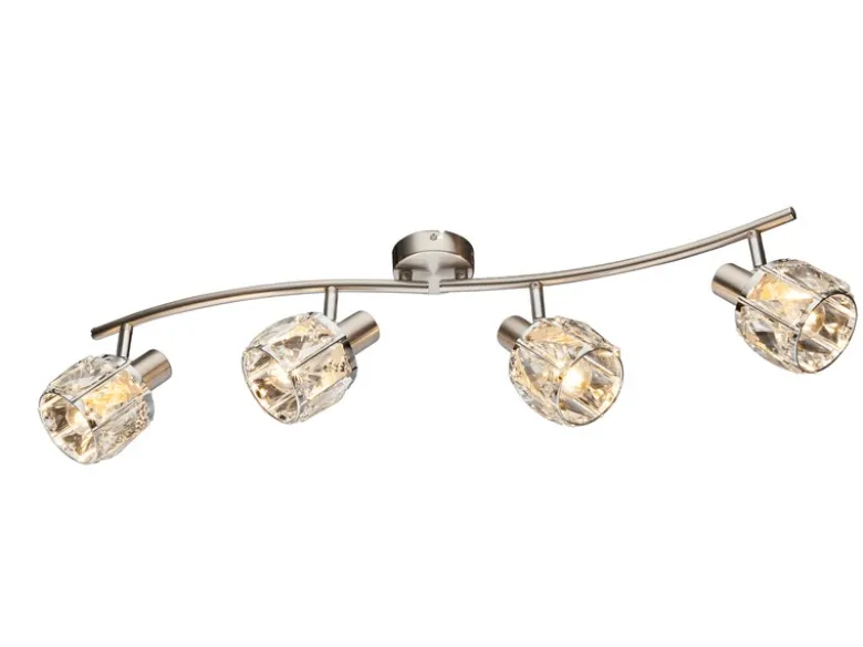 LED Deckenstrahler 4-flammig mit Glaskristallen Silber matt, Breite 70cm