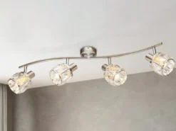 LED Deckenstrahler 4-flammig mit Glaskristallen Silber matt, Breite 70cm