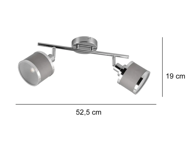 LED Deckenstrahler 2-flammig mit Stoffschirmen Grau, Breite 52cm