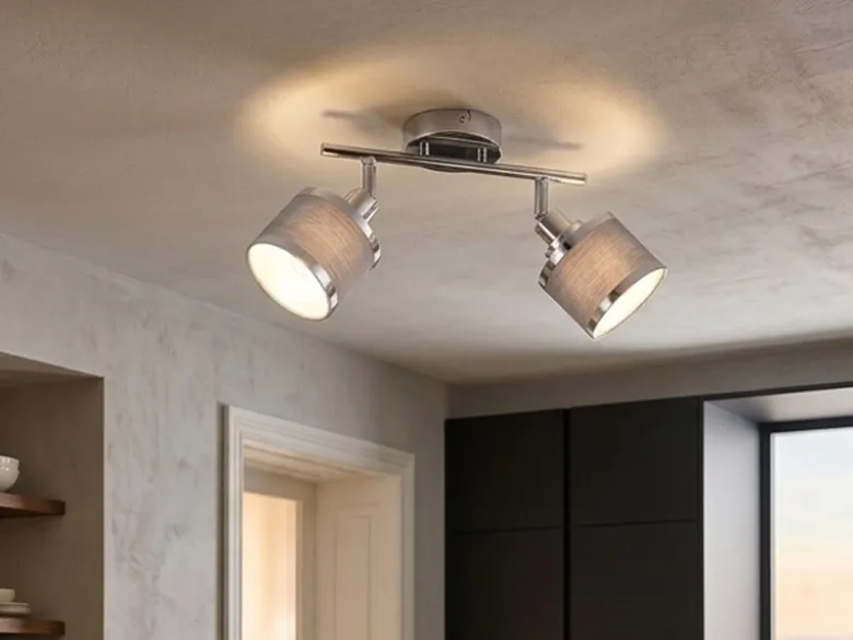 LED Deckenstrahler 2-flammig mit Stoffschirmen Grau, Breite 52cm