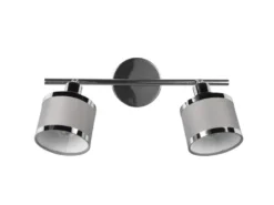 LED Deckenstrahler 2-flammig mit Stoffschirmen Grau, Breite 52cm
