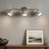 LED Deckenstrahler 3-flammig mit Stoffschirmen Grau, Breite 80cm