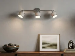 LED Deckenstrahler 3-flammig mit Stoffschirmen Grau, Breite 80cm