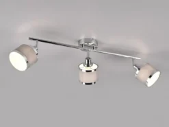 LED Deckenstrahler 3-flammig mit Stoffschirmen Grau, Breite 80cm