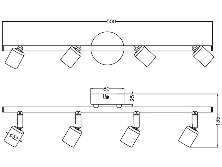 LED Deckenstrahler 4-flammig Metall Weiß, Breite 50cm