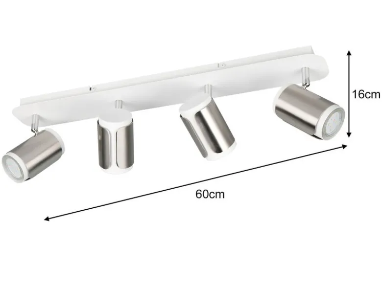 LED Deckenstrahler 4-flammig Metall Weiß / Silber, Breite 60cm