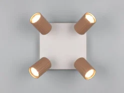 LED Deckenstrahler 4-flammig Metall Hellgrau - Spots Coffeefarbig, Quadrat 20cm