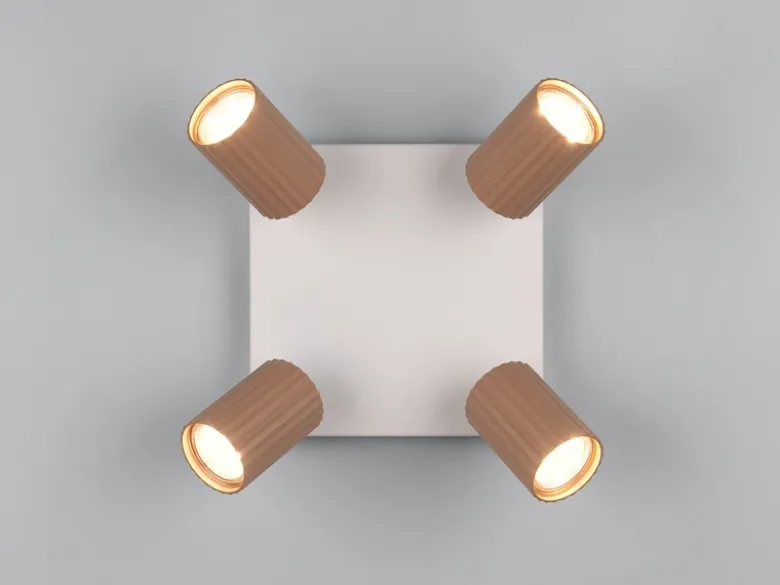 LED Deckenstrahler 4-flammig Metall Hellgrau - Spots Coffeefarbig, Quadrat 20cm
