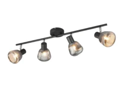 LED Deckenstrahler 4-flammig mit Glasschirmen Chrom bedampft, Breite 70cm