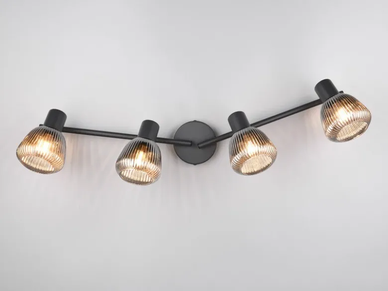 LED Deckenstrahler 4-flammig mit Glasschirmen Chrom bedampft, Breite 70cm