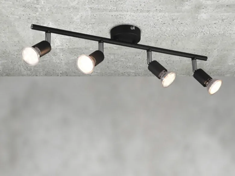LED Deckenstrahler 4-flammig Metall Schwarz, Breite 50cm