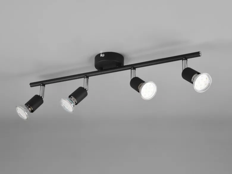 LED Deckenstrahler 4-flammig Metall Schwarz, Breite 50cm