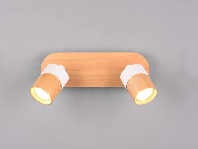 LED Deckenstrahler 2-flammig, Naturholz & Metall Weiß, Breite 28cm