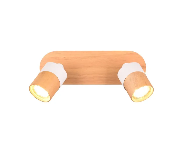 LED Deckenstrahler 2-flammig, Naturholz & Metall Weiß, Breite 28cm