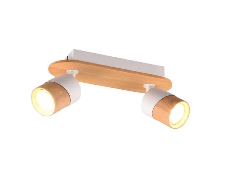 LED Deckenstrahler 2-flammig, Naturholz & Metall Weiß, Breite 28cm