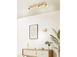 LED Deckenstrahler 3-flammig, Naturholz & Metall Weiß, Breite 48cm