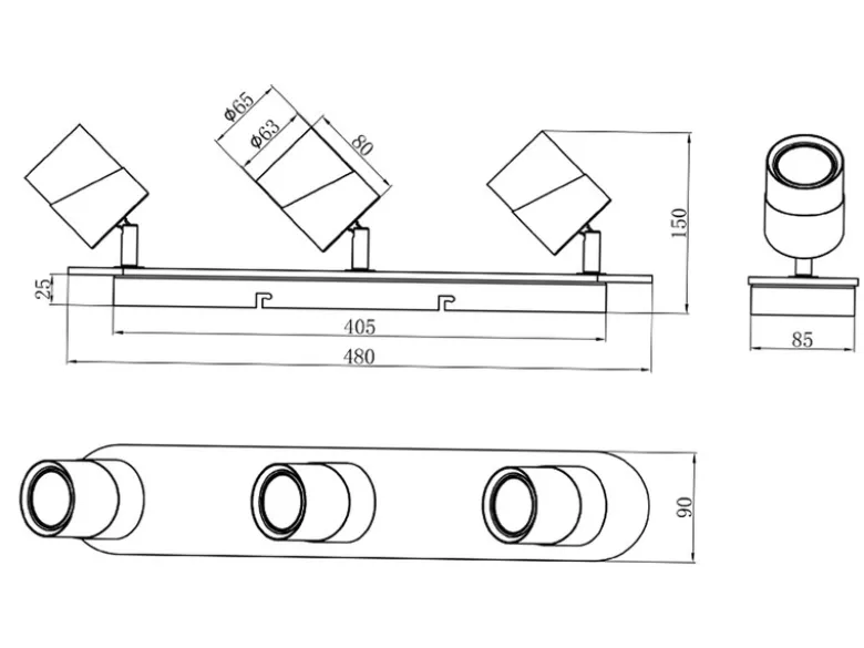 LED Deckenstrahler 3-flammig, Naturholz & Metall Weiß, Breite 48cm